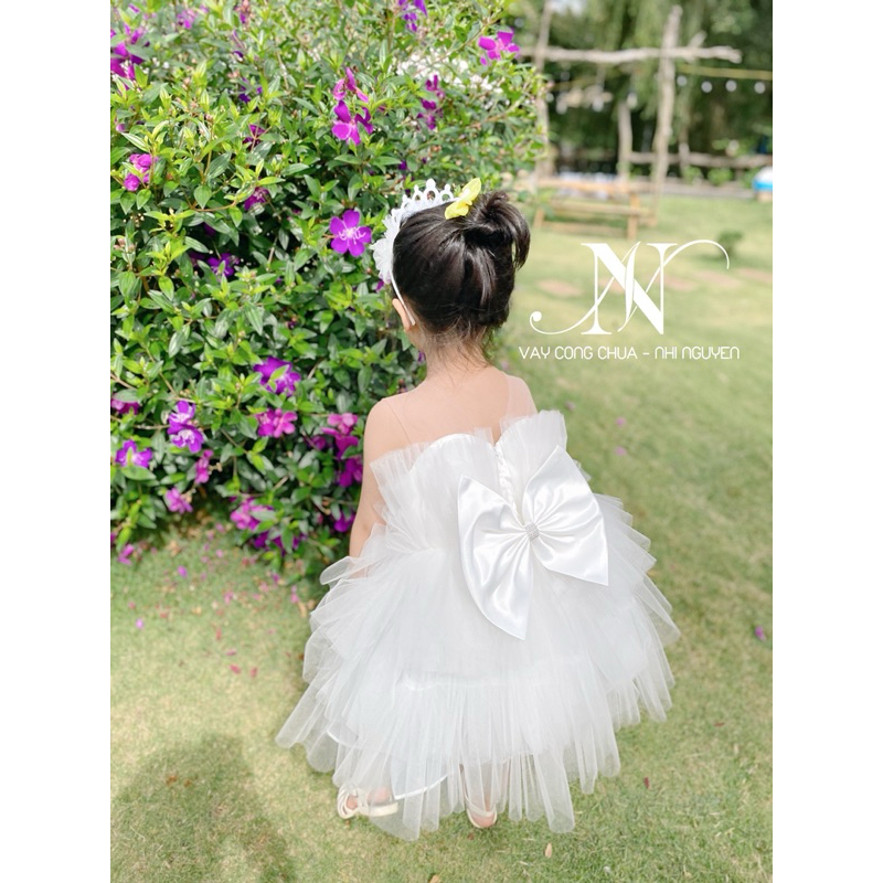 Váy công chúa đuôi dài đám cưới cho bé - vaycongchua Nhi nguyễn - tặng kèm gương miện và đuôi váy