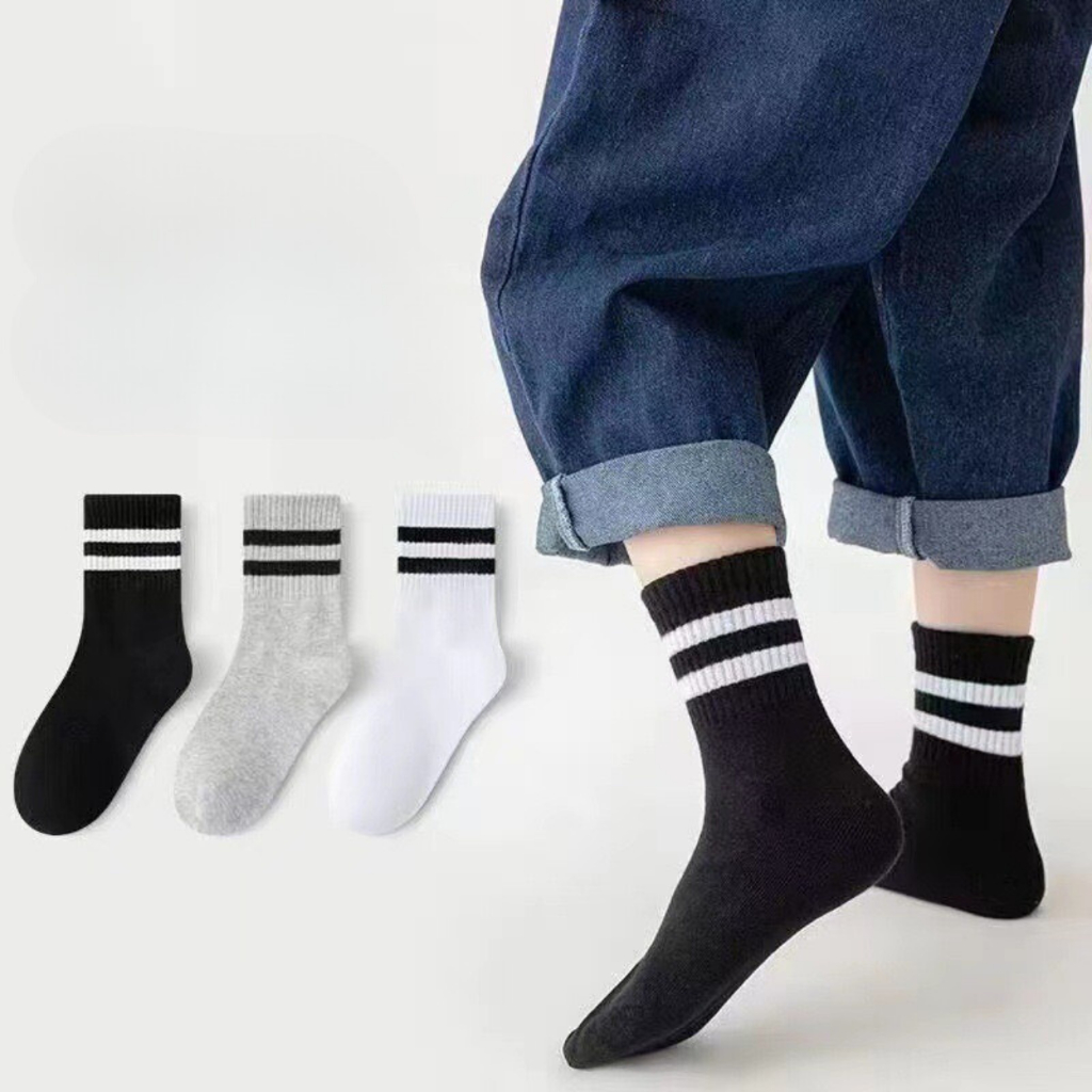Tất vớ đùi dài sọc thời trang màu trắng đen xám unisex cho bé unisex phong cách hàn quốc SHUSHI