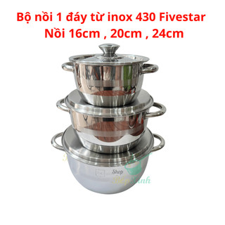 Bộ nồi inox 1 đáy bếp từ cao cấp  Fivestar FSB 3012 nắp inox size 16cm , 20cm , 24cm , hàng chính hãng