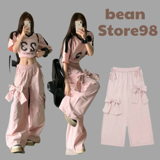 Quần dài ống rộng túi hộp đính nơ trang trí chất liệu đũi nhăn Women Nữ Pants