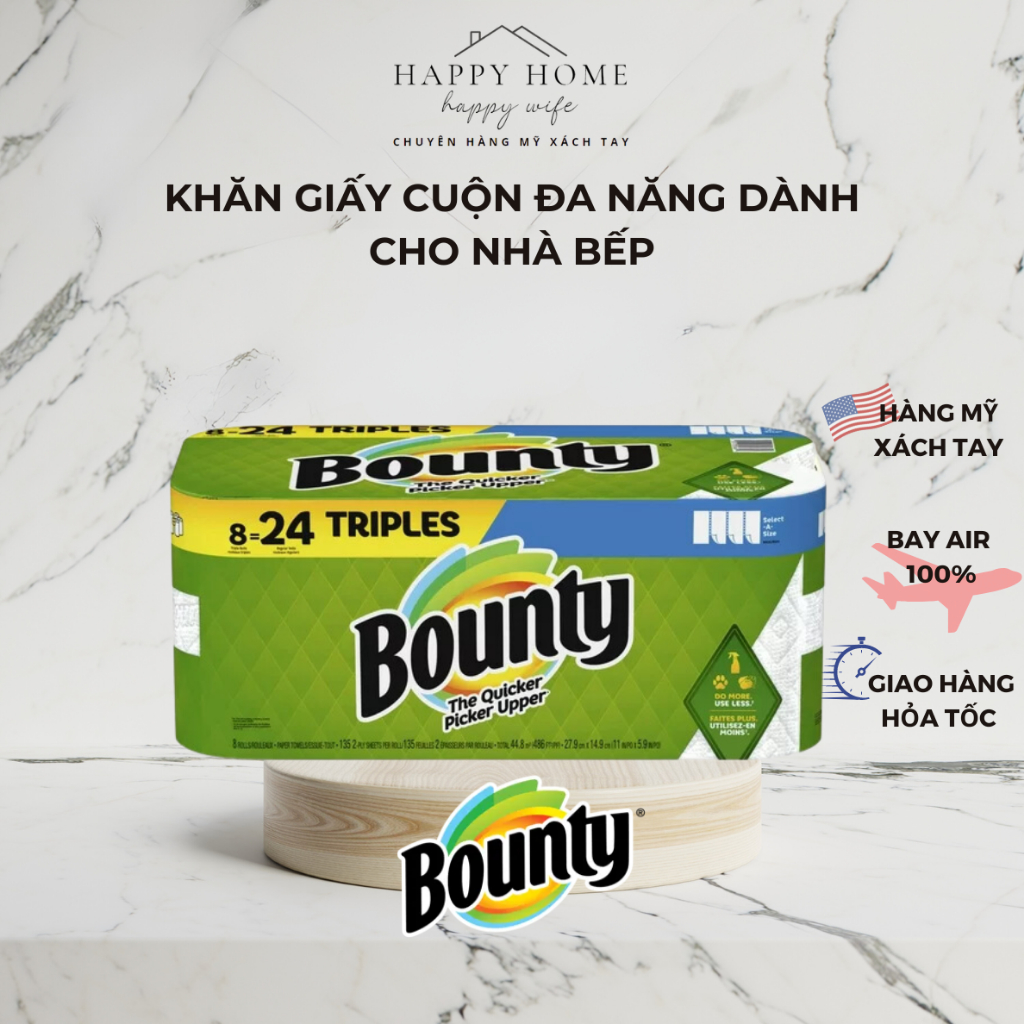 [Hàng Mỹ - bay Air] Khăn Giấy Cuộn Đa Năng Bounty Tripple 3 Lớp Mỹ Siêu dầy, siêu dai, to gấp 3 lần 