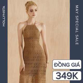 MOLLYNISTA (CHÍNH HÃNG) Đầm thiết kế yếm ren hở lưng quyến rũ nữ tính cao cấp đi chơi đi tiệc gợi cảm