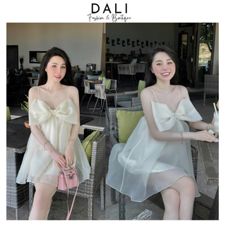 Đầm 2 dây babydoll nơ nguc chất liệu voan tơ 2 lớp, đầm dự tiệc tiểu thư