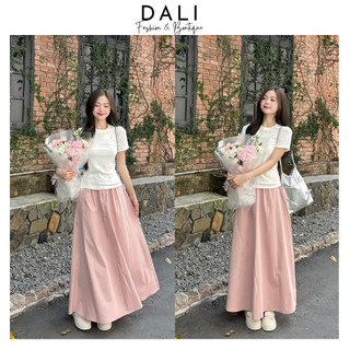 Set Váy Chất Liệu Thô Vintage 2 Món Gồm Áo Thun Babytee Chất Thun Gân Co Dãn + Chân Váy Dáng Dài