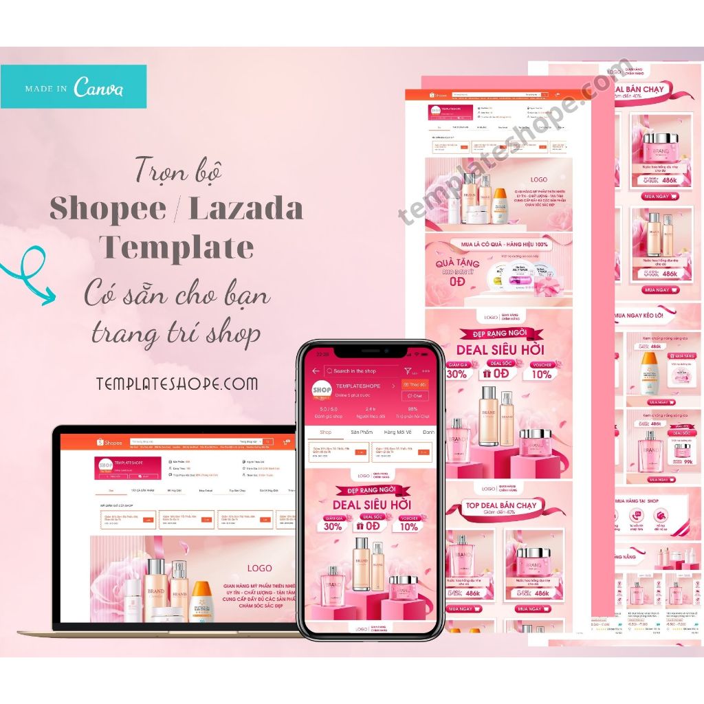 Shopee template banner trang trí shop ngành sắc đẹp mỹ phẩm chuyên nghiệp giá rẻ