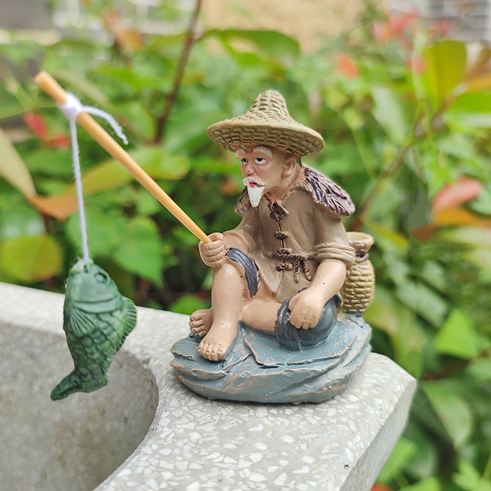 Mô Hình Lão Ngư Dân Ngồi Câu Cá Trang Trí Tiêu Cảnh Bể Cá Thủy Sinh, Terrrarium, Tượng Ông Lão Say, 