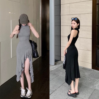 Đầm body xẻ đùi phối bèo Váy maxi nữ ôm eo hottrend đi dự tiệc đi chơi đi biển sang chảnh