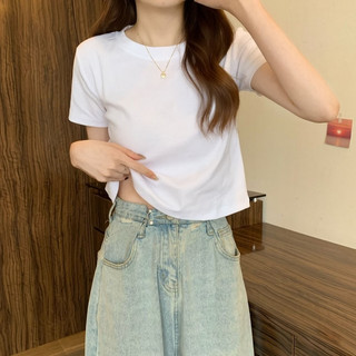 Áo thun nữ màu trơn, crop top, đen trắng