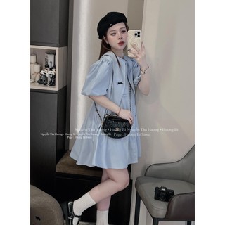 Váy nơ xanh cổ nhọn chât thô mềm hàng cực đẹp  MC781