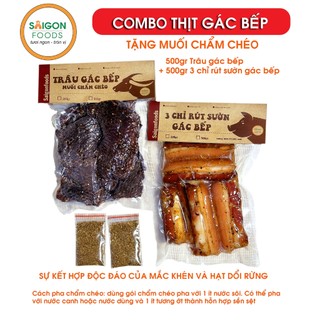 Combo 2: thịt trâu gác bếp + ba chỉ heo rút sườn gác bếp -