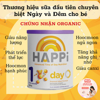 Sữa Happi Organic Day & Night (ngày và đêm) đủ số cho bé 1, 2, 3 600gr