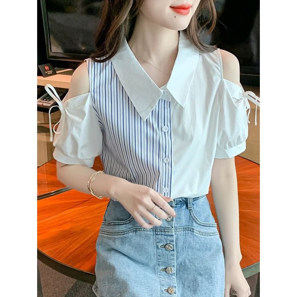 Áo Sơmi Lụa Cao Cấp Hở Vai Phong Cách Hàn Quốc Siêu Xinh M17 | BigBuy360 - bigbuy360.vn