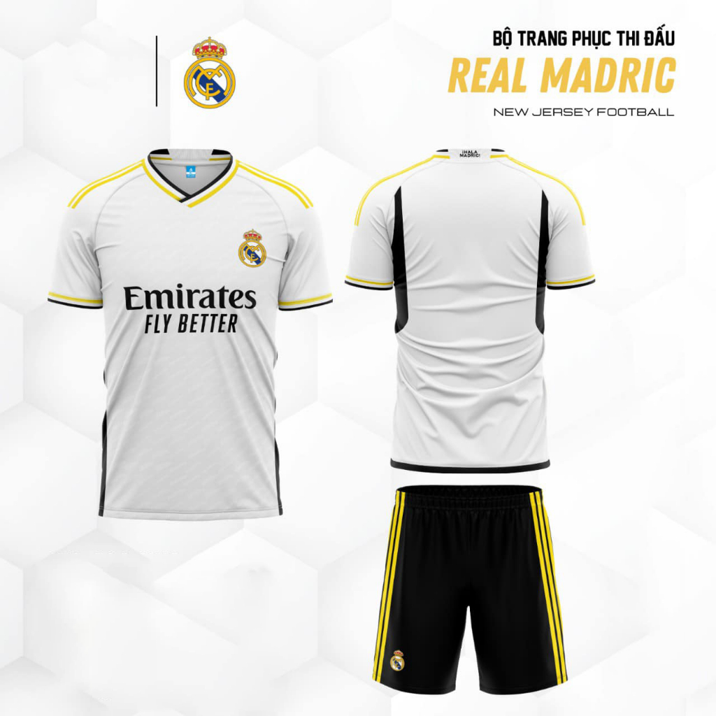 quần áo đá bóng  CLB Real Madrid chất thun lanh, co giãn. .Bộ đồ đá bóng clb Real Madrid ( in tên số