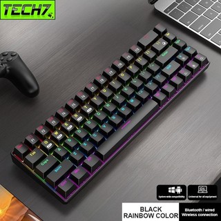 Bàn Phím Cơ không dây mini Đa kết nối RF68 Black Gaming Bluetooth + usb , chống ồn cho máy tính