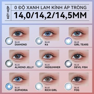 1 Cặp Kính áp tròng Midroo Lens Phong Cách Xanh lam 0 Độ 1 Năm  14,0/14,2/14,5mm Kính áp tròng