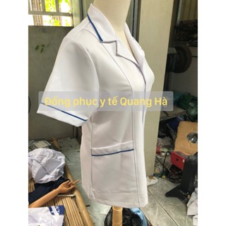  Áo Blue Blouse trắng Viền Dáng Ngắn Ngang Đùi Nam Nữ - Cọc tay Dành Cho Y Tá Dược Sĩ Điều Dưỡng. 