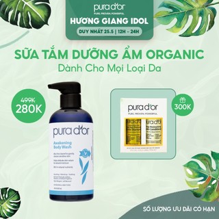  Sữa Tắm Awakening Body Wash PURA DOR 473ML Dưỡng Ẩm Organic Thuần Chay Cho Mọi Loại Da + Quà