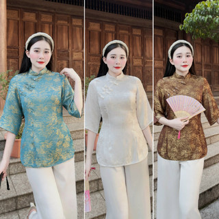 Áo lẻ không quần, Pháp phục đi chùa chất liệu Lụa Gấm cúc tết Cao Câp
