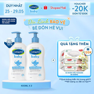 Combo 2 Sữa tắm gội dịu lành cho bé Cetaphil Baby Gentle Wash & Shampoo 400ml/chai