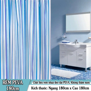 Rèm Phòng tắm / Rèm cửa sổ hoạ tiết Sọc Nhí Xanh dương đậm 180x180 loại 1