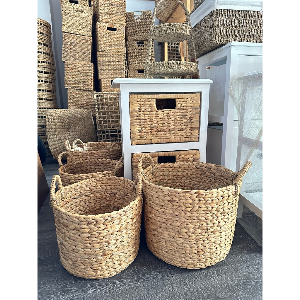 Giỏ tròn có quai, giỏ tròn rút khung, xịt PU hạn chế bám bụi,sọt đựng quần áo, giỏ cói trồng cây,giỏ