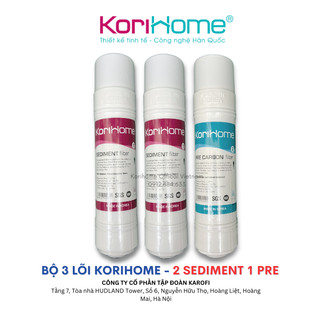 Bộ 3 lõi lọc nước Korihome gồm 2 Sediment, 1 Pre Carbon - Bộ lọc thô 123 Korihome hệ cắm nhanh 10"