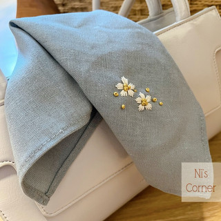 Khăn tay - phụ kiện thêu tay 25x25cm (Blended Linen) màu Xanh biển