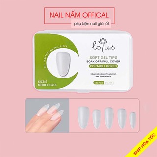 Móng úp nhọn ngắn Lotus, móng làm nail box bề mặt nhám dẻo hộp 5 size thông dụng mã DA16