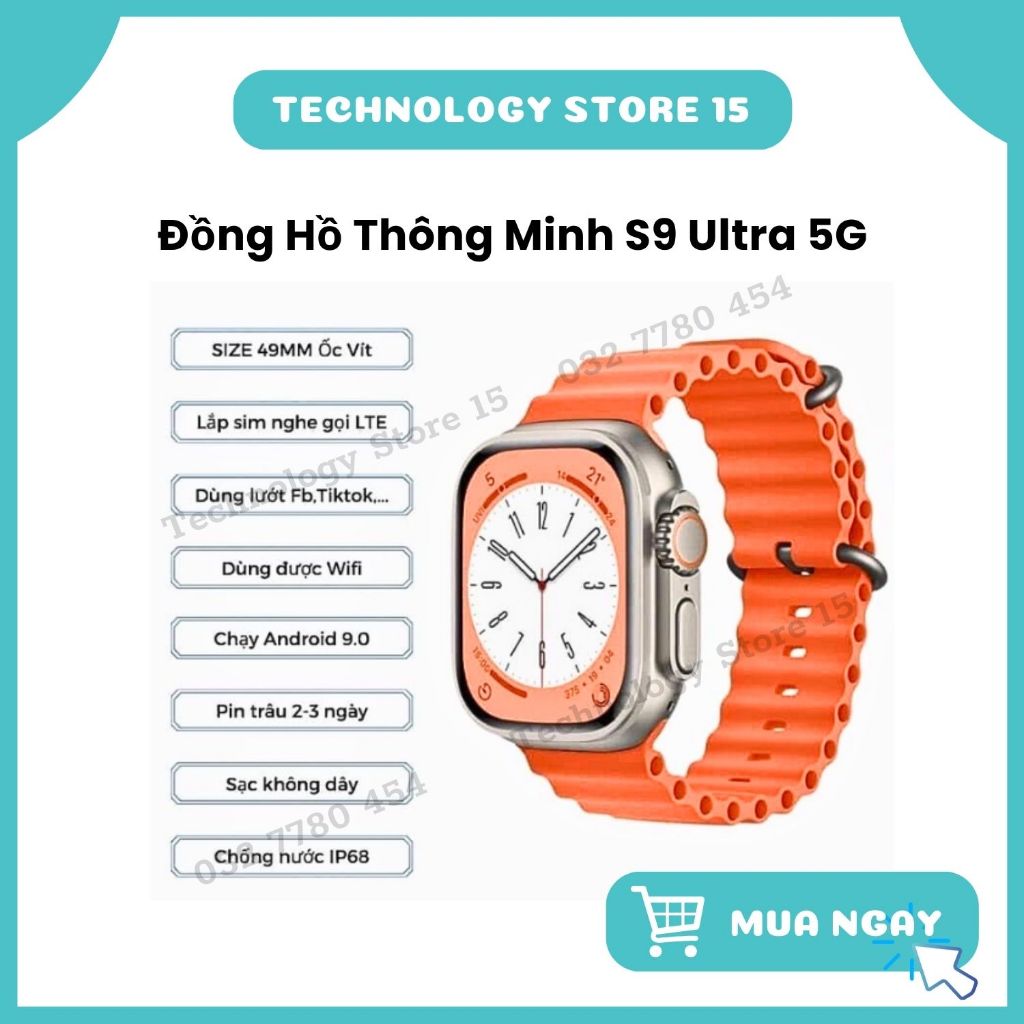 Đồng Hồ Thông Minh Lắp Sim 5G S9 Ultra 2 Pro Max Màn Hình Amoled Siêu Tràn Chơi Game, Full Tính Năng. BH 12T