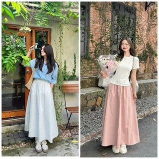 Chân váy kaki nữ retro xếp ly form dài vải kaki dầy dặn mềm mát ma613