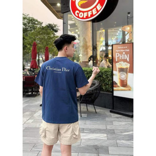 Áo phông dior xanh than rách logo in new 2365