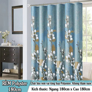 Rèm phòng tắm / Rèm cửa sổ hoa đào trắng màu xanh đậm 180cm x 180cm Loại 1