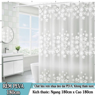 Rèm Phòng tắm / Rèm Cửa sổ Hoạ tiết trong hoa lá Trắng viền A49 180x180cm Loại 1