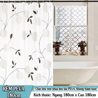 Rèm phòng tắm / Rèm cửa sổ Trắng họa tiết Hoa Cúc Đen 180cm x 180cm Loại 1