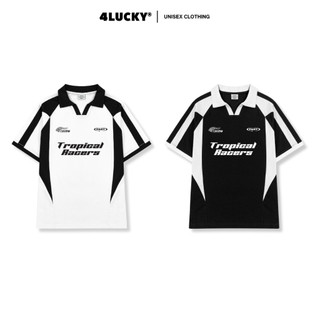 Áo thun polo phối màu IN "TROPICAL RACERS" 6305 unisex nam nữ 4lucky , tay lỡ ngắn form rộng vải dày dặn trẻ trung local