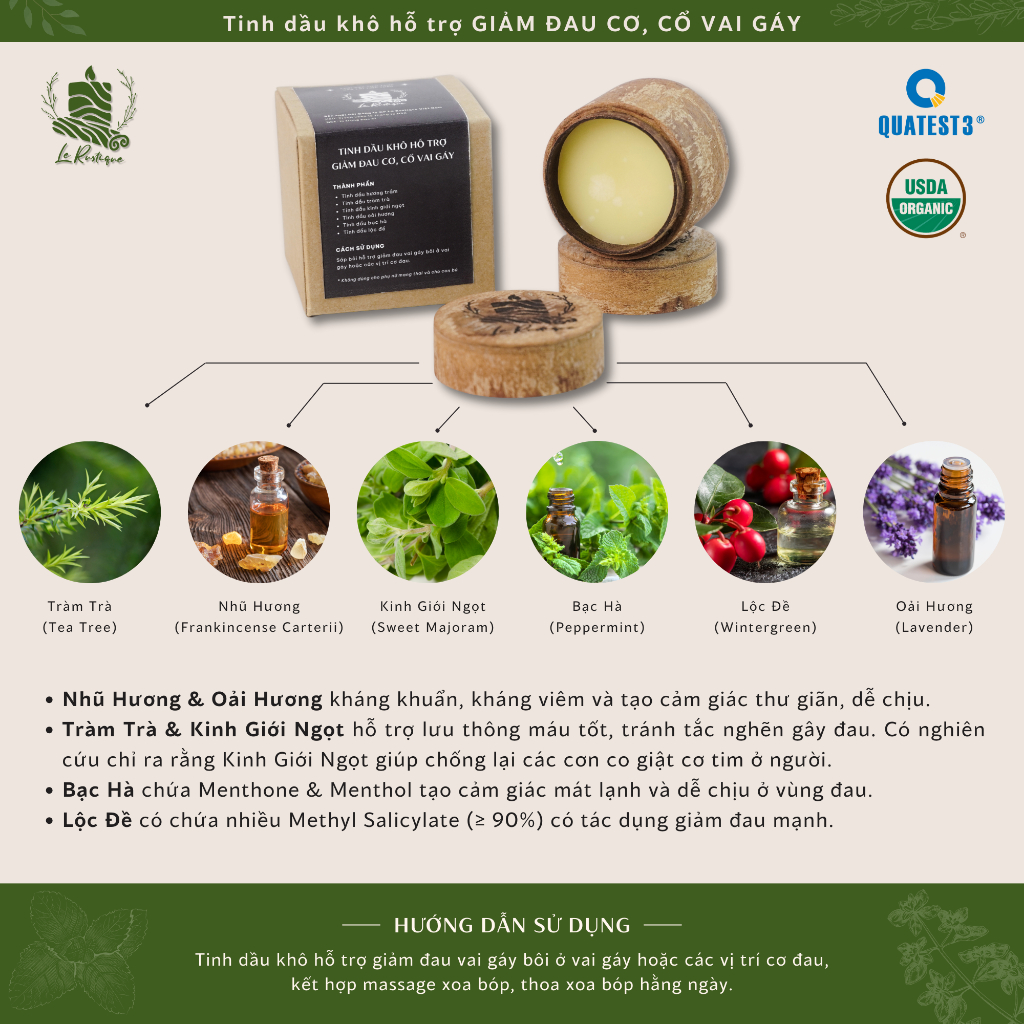 Tinh Dầu Khô Trị Liệu Le Rustique HỖ TRỢ GIẢM ĐAU CƠ, CỔ VAI GÁY - 20gram - Chính Hãng
