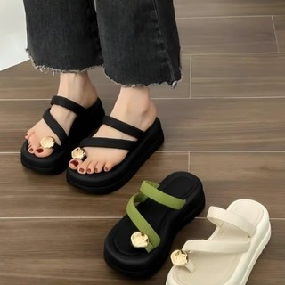 Dép Nữ Xỏ Ngón Chéo Quai Ngang Bản To Đế Su Êm Chân Cao 5cm