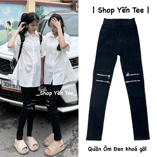 Quần jeans ôm đen khoá gối ,quần jeans girl phố,quần đi học Yến Tee cá tính
