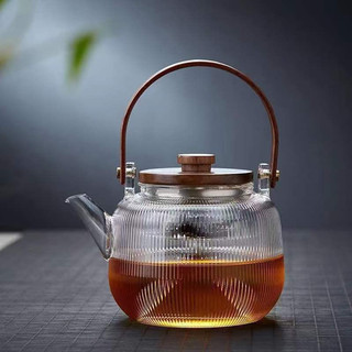 Ấm Thủy Tinh vân tăm 1000ml Chịu Nhiệt Có Lõi Lọc Trà, Cốc Chống Nóng,Đun Trực Tiếp Trên Bếp Nắp Quai Gỗ Cao Cấp