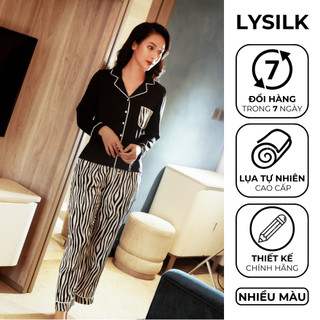 Bộ đồ ngủ nữ pyjama lụa thiết kế cao cấp LYSILK - BN41 - Áo dài quần dài đồ mặc nhà thoải mái