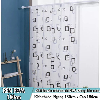 Rèm phòng tắm / Rèm cửa sổ Trắng họa tiết Ô vuông xanh và đen 180cm x 180cm Loại 1