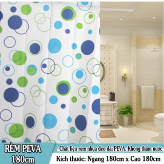 Rèm phòng tắm / Rèm cửa sổ họa tiết vòng tròn xanh 180cm x 180cm Loại 1 ( Kèm Ảnh Thật )