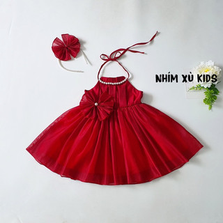   4-28kg  Đầm Váy Yếm Đỏ Công Chúa NHÍM XÙ KIDS Cho Bé Gái 1 Tuổi Đến 8 Tuổi V092 