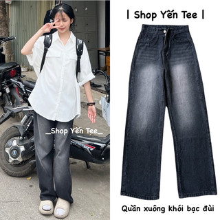 Quần jeans xuông màu đen xám xu hướng 2024, quần đi học , quần ống rộng , quần che khuyết điểm Yến Tee