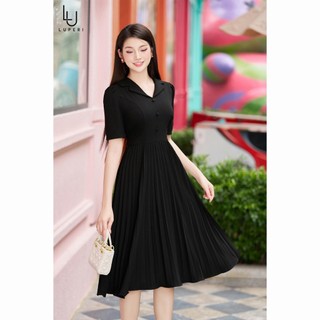 Đầm Liền Thiết Kế Luperi LFV3329 Dáng Cổ Vest Kết Hợp Chân Váy Xếp Ly Thanh Lịch Sang Trọng