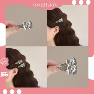 Kẹp tóc đính nơ mạ bạc thiết kể chibi dễ thương