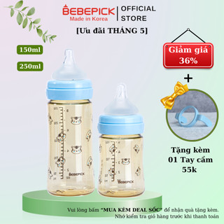 Bình sữa Bebepick PPSU Mẫu hoạ tiết có núm ti Silicone size 150ml 250ml Hàn Quốc cho em bé