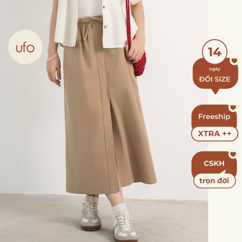Chân váy kaki lụa cạp chun xẻ trước Sami Split Skirt - ufo.thebasic
