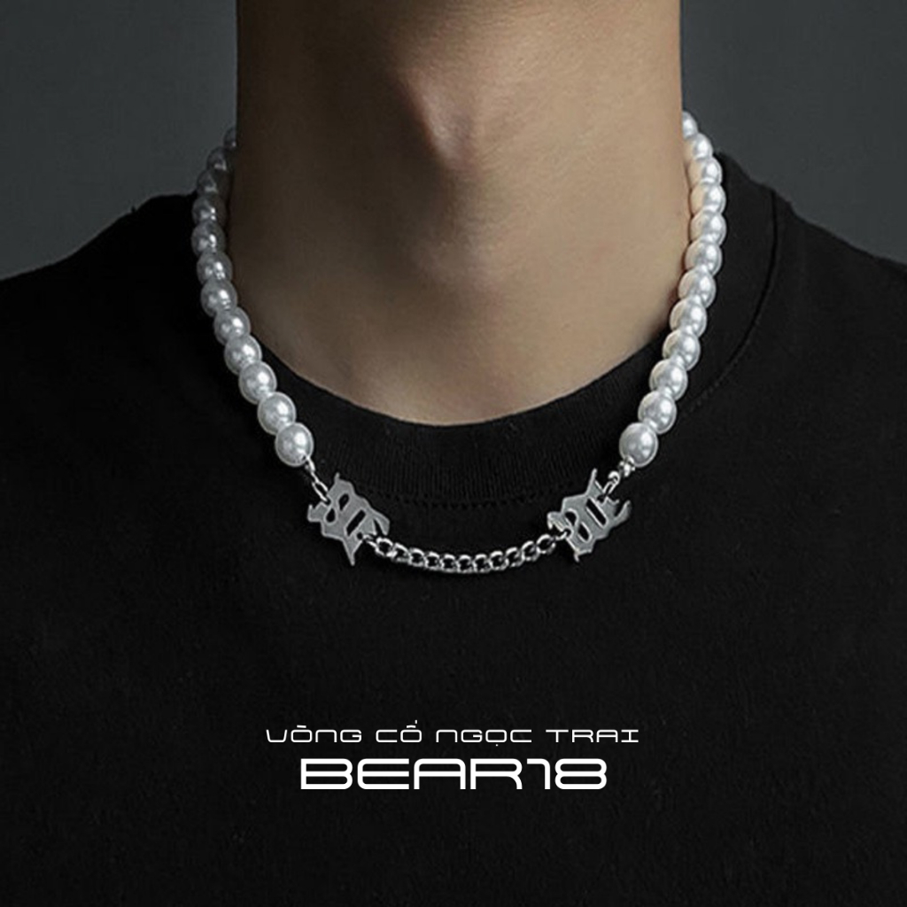 Vòng cổ, dây chuyền ngọc trai nhân tạo kiểu dáng hiphop cá tính unisex cho nam và nữ BEAR18 - D29