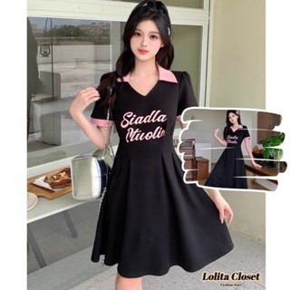 Váy đâm polo cổ chữ hồng dáng ngắn dài mùa hè phong cách Hàn Quốc